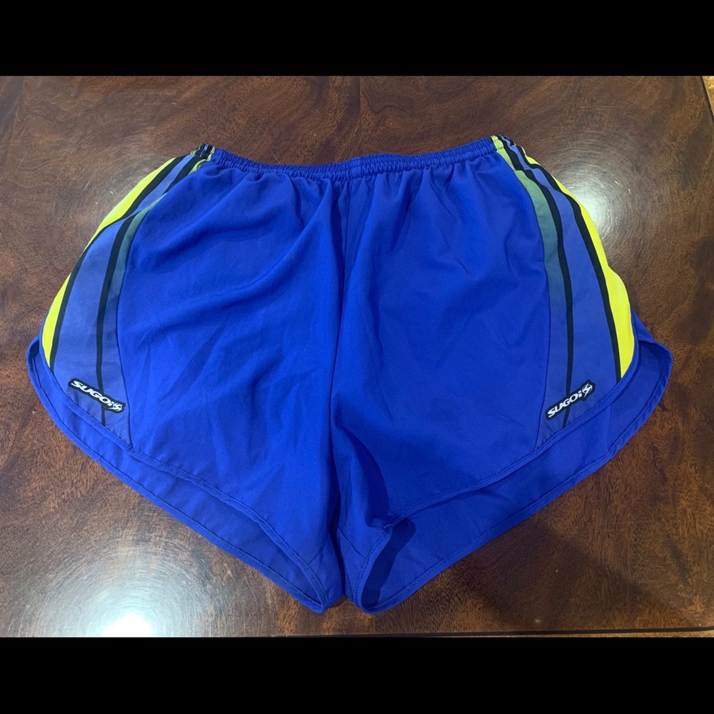 Blue shorts with yellow line on both sides